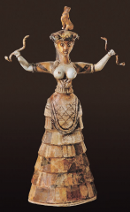 Snake Goddess, from the palace at Knossos (Crete), Greece,
ca. 1600 bce. Faience, 1 11–2 high. Archaeological Museum,Herakleion