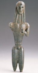 Mantiklos Apollo, statuette of a youth dedicated by Mantiklos to Apollo, from Thebes, Greece, ca. 700–680 bce. Bronze, 8 high.Museum
of Fine Arts, Boston.