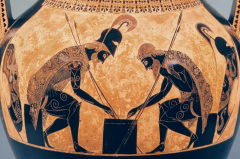 Exekias, Achilles and Ajax playing a
dice game (detail from an Athenian black-figure
amphora), from Vulci, Italy, ca. 540–530 bce.
Whole vessel 2 high; detail 81–2 high.Musei
Vaticani, Rome
