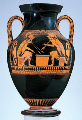-Archaic Period, Ancient Greece
-Andokides Painter invented the redfigure technique.
- Some of his early vases are “bilingual”—that is, the same scene appears on both sides, one in black-figure and one in red-figure
