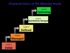 Level 1 - Initial: processes unpredictable, poorly controlled and reactive
Level 2 - Managed: processes characterized for projects and is often reactive 
Level 3 - Defined: processes characterized for organization and is proactive 
Level 4 - Quant...
