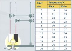 The apparatus shown in the Figure was usedto investigate how well different-coloured materials absorb and emit infraredradiation. The Table shows the results of the investigation.


At what point do   you think the bulb  wasswitched off?   Explain...