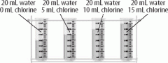 Which of the following is a variable in the experiment?
	A)	amount of chlorine used
	B)	volume of water used
	C)	length of time of the experiment
	D)	temperature of the test tubes