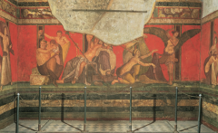 Dionysiac mystery frieze, Second Style wall paintings in room 5 of the Villa of the Mysteries, Pompeii, Italy, ca. 60–50 bce. Fresco,
frieze 5 4 high.