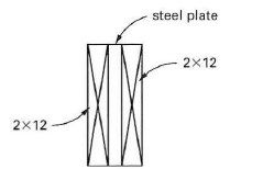 53. The structural member shown in the following illustration is known as a:
A. composite beam 
B. flitch beam 
C. built-up beam 
D. sistered beam