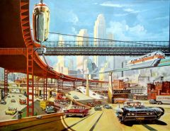 What can you conclude about futurism in the 1950's after looking this picture of a futuristic city?