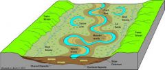 Erosion occurs on the outer edge of a meander (cutbank) 


Deposition occurs along the inner edge of the meander (point bar) 


Meandering causes the stream to migrate over time.