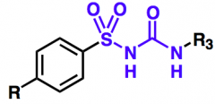 - R= Cl, CH3 eller tvåkolskedja med en amidbunden aromat
- R3 = alkyl, cykloalkyl, ibland alifatisk kväveheterocykel