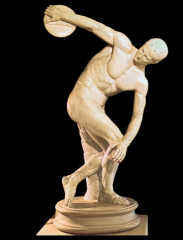 Diskobolos (Discus Thrower) - Myron / Athens, Greece / Classical Greece - c. 450 BCE


 


Content


-discus was (and is) a sport


-could be a successful athlete 


 


Style


-dynamic position . . . perfect, natural form 


-...