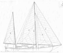 a two-masted fore-and-aft rigged sailboat with the mizzenmast stepped forward of the rudder and smaller than the foremast