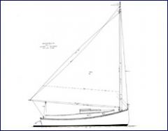 a sailboat with a single mast placed well forward and carrying only one sail