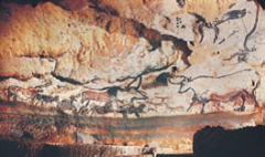 Hall of the Bulls (left wall) in the cave at Lascaux, France, ca. 15,000–13,000 BCE. Largest bull 11 6 long

Rhinoceros, wounded man, and disemboweled bison, painting in the well of the cave at Lascaux, France,
ca. 15,000–13,000 BCE. Biso...