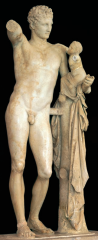 Praxiteles(?), Hermes and the infant
Dionysos, from the Temple of Hera, Olympia,
Greece. Copy of a statue
by Praxiteles of ca. 340
bce or an original work
of ca. 330–270 bce by a
son or grandson.Marble,
7 1 high. Archaeological
Museum,...