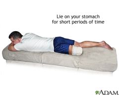 --> elevate for first 24 hours on pillow, position prone daily to provide for hip extension.