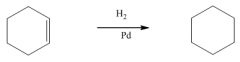 1.	 The reagent is H2 with catalytic Pd, Ni or Pt.
2.	It adds H and H across the double bond, at the same time, so that they go on cis.