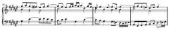 The following example, from Johann Sebastian Bach's Fugue in D-sharp Minor (The Well-Tempered Clavier), contains an example of