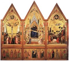 Having all heads of figures in a piece on the same level.

Example: "Stefaneschi Triptych Altar Piece" by Giotto

Unnatural. An attribute of Gothic style painting. As artists move towards the Renaissance style, levels become more natural.