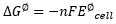 Where:
n = stoichiometric no. of electrons transferred in redox reaction
F = Faraday's constant (96485 C mol^-1)
