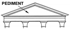 1. the triangular upper part of the front of a building in classical style, typically surmounting a portico of columns.


 