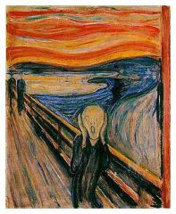 Edward Munch.
Artistic styles in which aspects of works of art are exaggerated to evoke subjective emotions rather than to portray objective reality or elicit a rational response.