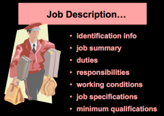 A job description is a summary statement of the information collected in the job-analysis pro- cess. It is a written document that identifies, defines, and describes a job in terms of its duties, responsibilities, working conditions, and specifica...