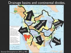 By very large drainage divides (continental divides) which separate very large-scale drainage basins.