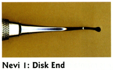 Disk-end of the Nevi 1 instrument
All surfaces are sharp on the disk-end
Supragingival use on lingual surfaces of anterior teeth ( mainly for stain removal)