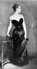 John Singer Sargent
Madame X
1883-4
Independent

-The model is Madame Pierre Gautreau.
- The model was an American expatriate who married a French banker, and became notorious in Parisian high society for her beauty and rumored infidelities....