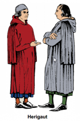 A full garment with long hanging sleeves worn by men in the late medieval periode