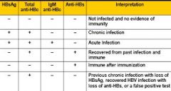 Total anti-HBc: marker of infection

Anti-HBs: immunity

HBsAg: infection