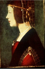 A Copper or other metal band with attached pearls worn by women around the forehead during the Italian renaissance.
