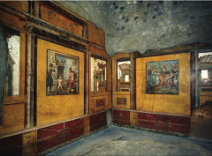 Formal Analysis


39. Ixion Room of the house of Vetti 


Imperial Roman / Pompeii, Italy 


Second century B.C.E. 


Rebuilt - 62–79 C.E.


 


Content


-Paintings line the wall


 


Style


--Tremendous illusion of dept...