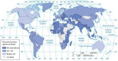 According to the map of income spent on food, more than 40 percent of average income is spent on food in...
a. Syria, Malawi, Kenya, Australia, and Madagascar. 
b. Madagascar, Mexico, Brazil, Guatemala, Syria, and Laos. 
c. Syria, Iraq, Laos, Mexi...