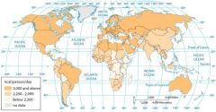 Using the map of dietary energy consumption as a reference (and momentarily ignoring other factors), we could predict that among the following countries, those most likely to suffer food shortages and/or undernourishment in the near future would b...