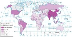 According to the map of world rice production, between 10 and 99 million metric tons of rice are produced annually in...
a. Brazil, Thailand, and the United States.
b. Iran, Iraq, and Afghanistan. 
c. Brazil, Thailand, India, Japan, and China. d. ...