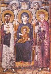 Virgin and Child with Sts. George and Theodore, icon, c. 600 - encaustic  (Mt. Sinai)