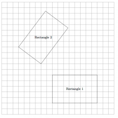 This picture shows two congruent rectangles. Show that the rectangles are congruent by finding a translation followed by a rotation which maps one of the rectangles to the other.