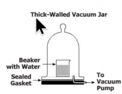 A beaker of water is placed in a large sealed jar that is attached to a vacuum pump. As air is pumped out of the jar, the water begins to boil because: