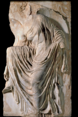 Formal Analysis: Acropolis/Victory adjusting her sandal, Athens, Greece Iktinos and Kallikrates, 447-424 BCE, marble, #35
 
Content:
-marble
-section of the frieze 
-represents transition into nearly hellenistic greece--natural depiction of fabric...