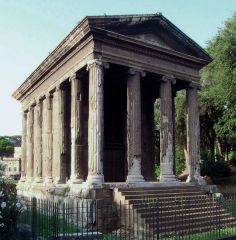 Formal Analysis: Temple of "Fortuna Virilius", Republican Roman, 100 BCE, marble
 
Content:
-one of the earliest Roman temples
 
Style:
-frontal staircase
-closed of sides
-portico--porch
-one large open cella 
-frontal elevation and side elevation