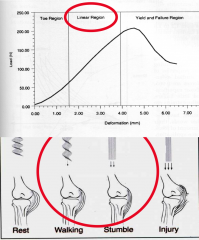 *“Working” region for physiologic stress
*Slope=stiffness of the structure
*Stiffer tissue has greater slope