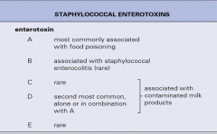 *An exotoxin from s. aureus.
*Food-poisoning, carried by humans
  -Superantigen
  -Not an infection
  -Food contaminated by humans
	- growth of bacteria
	- release of ENTEROTOXIN	
*Toxin stimulates vomiting center of the brain by binding to neural 