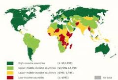 Gross National Income (GNI) is the amount of money earned by everyone in a country.

Example: In the map shown here, dark green countries have a high GNI. The yellow and red countries are in serious poverty with incomes below the poverty line.

S...