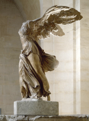 Formal Analysis: Winged Victory of Samothrace, Hellenistic Greek, 190 BCE, marble, #37
 
Content:
-highly ornimentated fabric
-movement and action within the fabric
-8 feet 1 inch tall
-meant to be on front of a ship fountain
 
Style:
-probably pa...