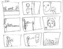 A sequence of drawings, typically with some directions and dialogue, representing the shots planned for a movie or television production.