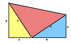 President Garfield used a right trapezoid, composed of three right triangles to prove the Pythagorean theorem. This trapezoid is shown in the diagram. He also used the area formula in his proof. Garfield said that the area of the trapezoid could b...