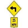 Know that the highest safe speed for the curve ahead is 25 mph
