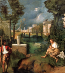 Tempest; Student of Bellini, teacher of Titian (maybs), "poetic" art