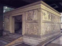 Ara Pacis, 25 bce, Early Empire
Beginning of pax romana, centralizing of power
Alter of peace, space inside for honoring Augustus, 
Frieze all around sides with imperial procession