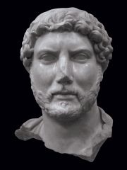 Portrait of Hadrian, 125 BCE, High Empire
first roman emperor to wear a beard, he was often modeled after greek statues because he loved the Greeks
Supported the arts, and education